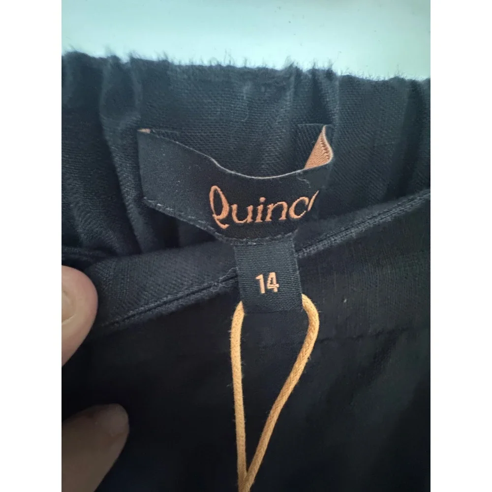 Quince Black European Linen Pleated Elastic Waist Pants Womens 14 New
